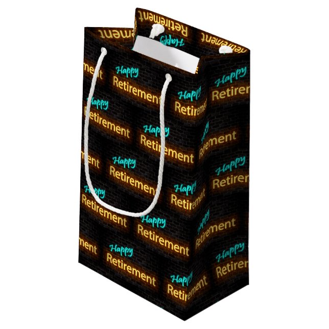 Neon signalisiert auf Stein für den Ruhestand Kleine Geschenktüte (Rückseite Schrägansicht)