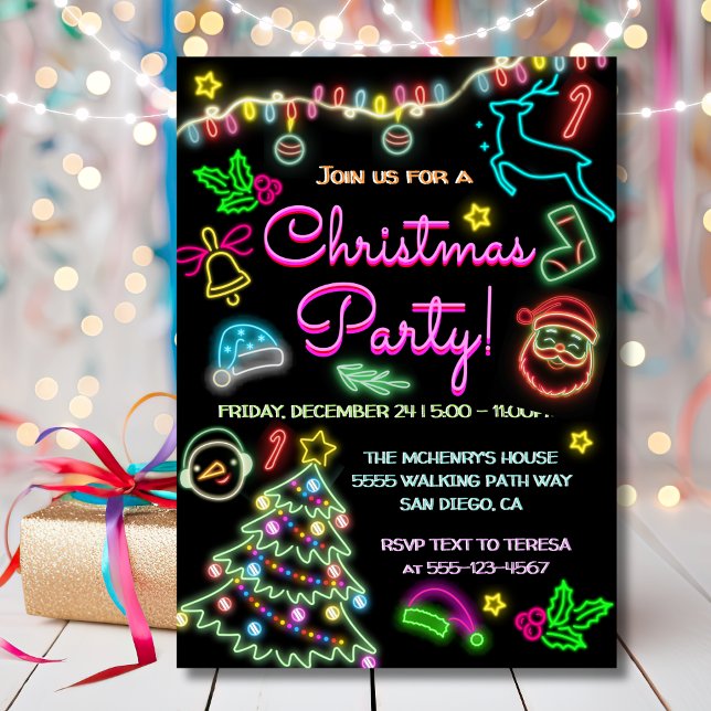 Neon Signs Holiday Weihnachten Party Einladung (Von Creator hochgeladen)