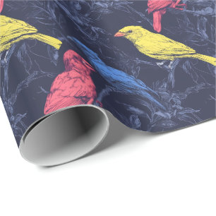 Neon Singvögel Botanisches Geschenkpapier