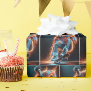 Neon Skateboarder mit fiery Light Trails Geschenkpapier