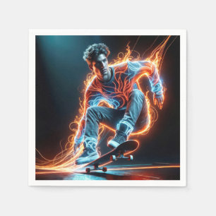 Neon Skateboarder mit fiery Light Trails Serviette