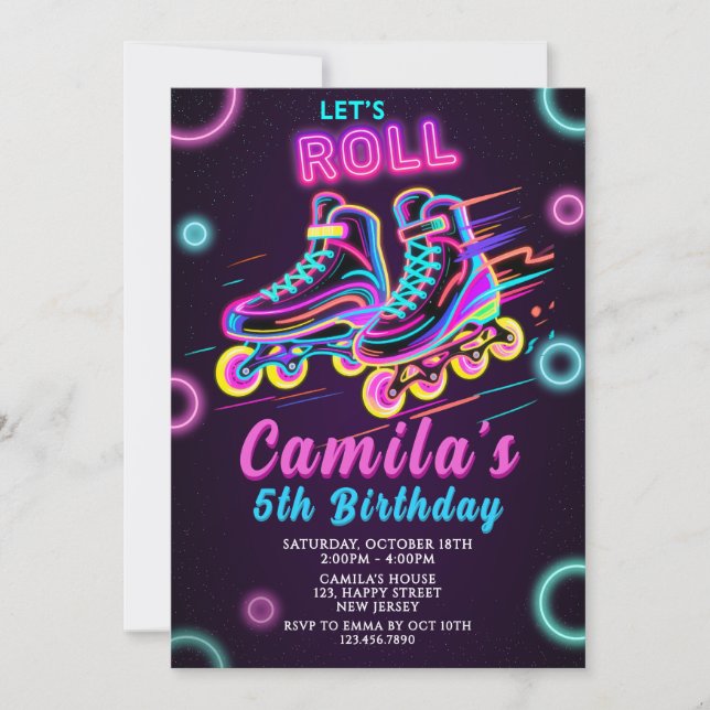 Neon Skaten Birthday Einladung Neon lädt Skate ein (Vorderseite)