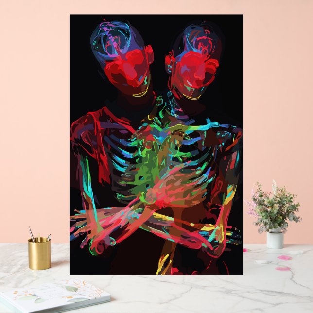 Neon Skeleton Embrace Kunstfusion Acrylschild (Hochzeit)