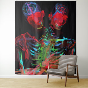 Neon Skeleton Embrace Kunstfusion Wandteppich