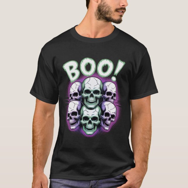 Neon Skull BOO! | Glühen im dunklen Halloween-T-Sh T-Shirt (Vorderseite)
