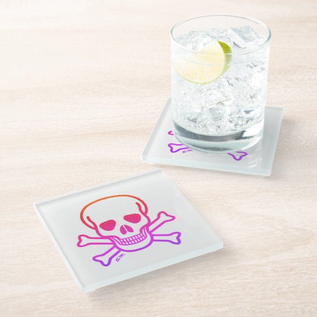 Neon Skull n Knochen Untersetzer (Schrägansicht)
