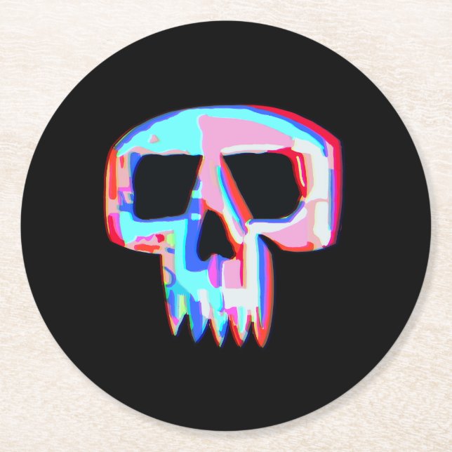 Neon Skull Runder Pappuntersetzer (Vorderseite)