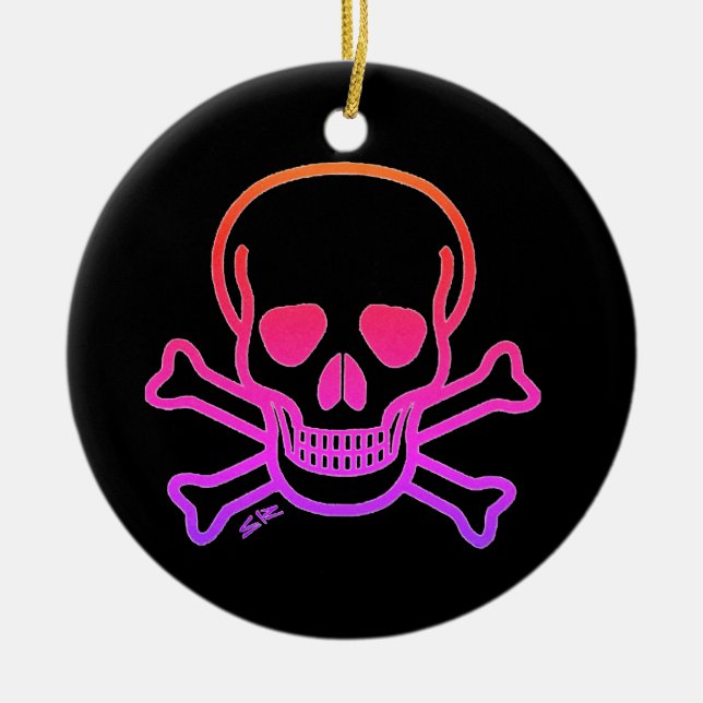 Neon Skull schwarz runde Keramik Ornament 2 Seite (Vorne)