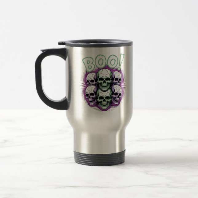 Neon Skulls BOO! Glühende Halloween-Tasse Reisebecher (Links)