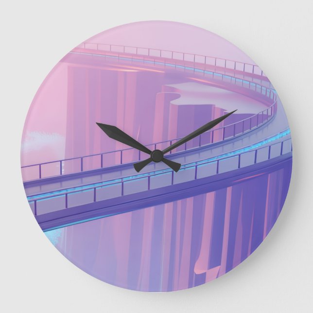Neon Skybridge Dreamscape Große Wanduhr (Vorderseite)
