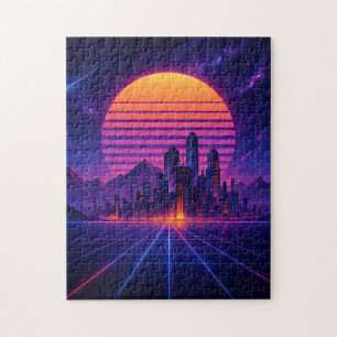 Neon Skyline Horizon – Retro Synthwave Cityscape