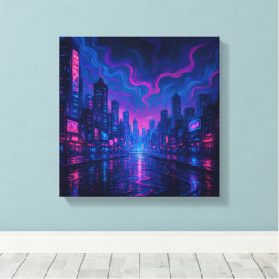 Neon Skyline Mirage Futuristische City Leinwand Ku