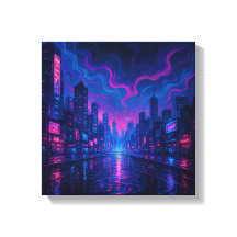 Neon Skyline Mirage Futuristische City Leinwand Ku