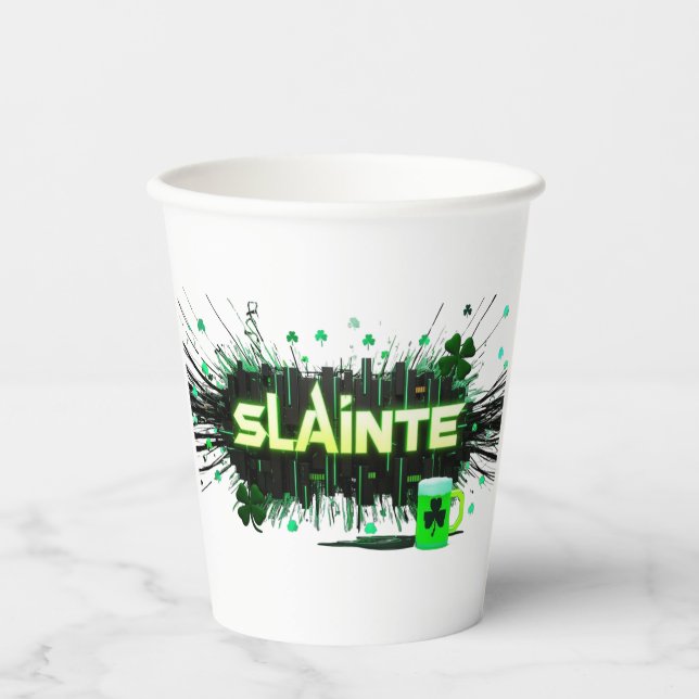 Neon Slainte Cyber-Paper Cup Pappbecher (Vorderseite)