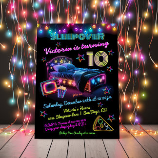Neon Sleepover Pajama Party Geburtstag Einladung