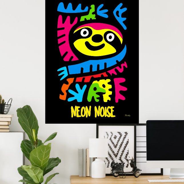 Neon Sloth Art - Pop Dschungel Tierdesign Poster (Heimbüro)