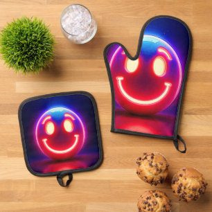 Neon Smile: Happy Glow Ofenhandschuh & Topflappen-Set