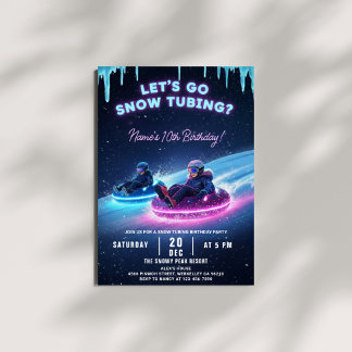 Neon Snow Tubing Birthday Invitation Winter Party Einladung