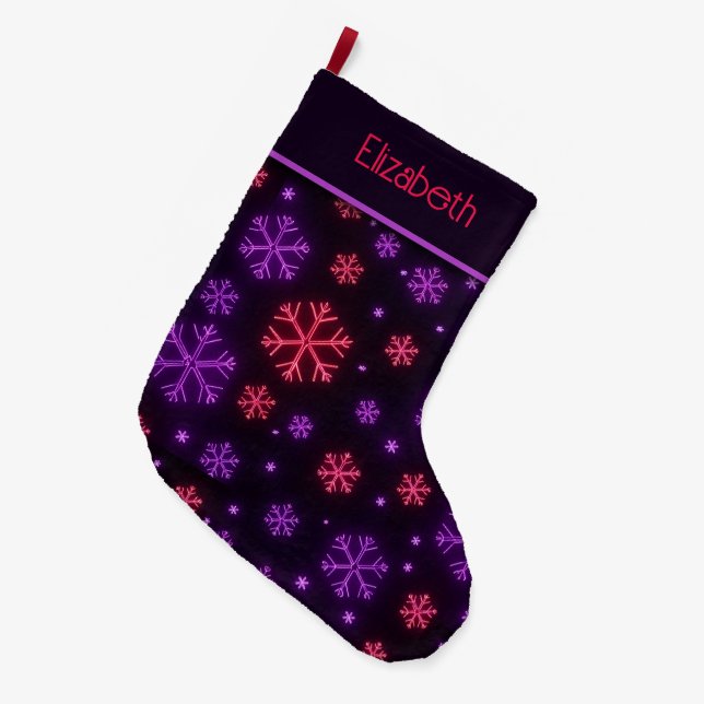 Neon Snowflakes Großer Weihnachtsstrumpf (Vorderansicht (hängend))
