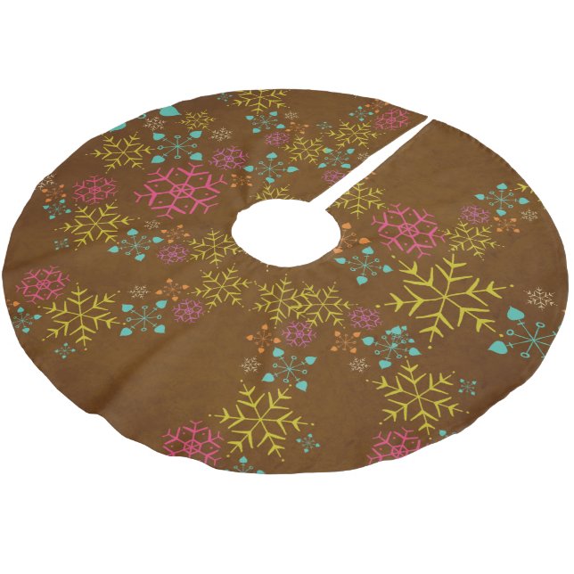 Neon Snowflakes Holiday Tree Skirt Polyester Weihnachtsbaumdecke (Schrägansicht)