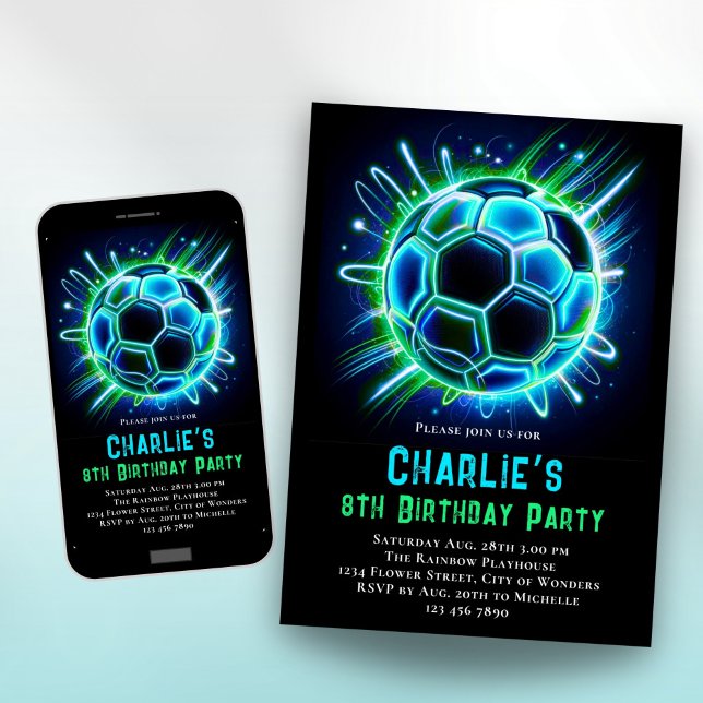 Neon Soccer Anniversaire Invitation Garçons Neon S (Créateur téléchargé)