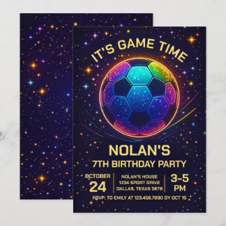 Neon Soccer Birthday Invitation Einladung
