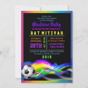 NEON SOCCER FILLES Bat mitzvah Invitation
