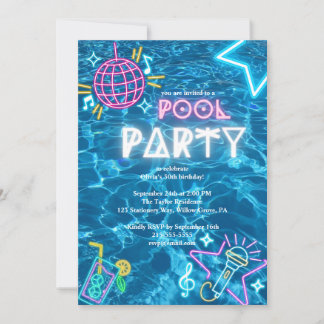 Neon-Sommer-Poolparty-Geburtstag Einladung