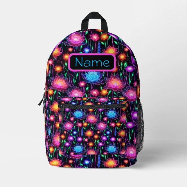 Neon Space Blume Backpack Bedruckter Rucksack (Vorderseite)