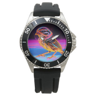 Neon Sparrow mit leuchtenden Akzenten Armbanduhr