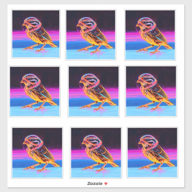Neon Sparrow mit leuchtenden Akzenten Aufkleber (Blatt)