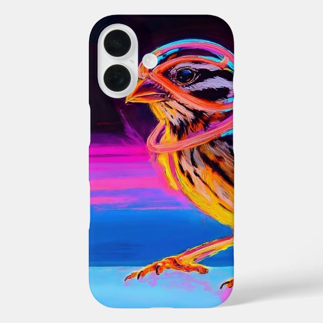 Neon Sparrow mit leuchtenden Akzenten iPhone 16 Hülle (Rückseite)