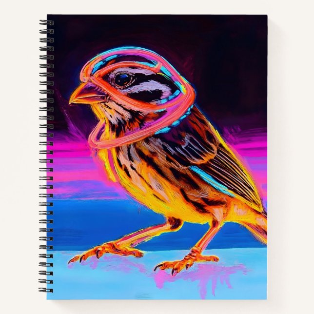 Neon Sparrow mit leuchtenden Akzenten Notizbuch (Vorderseite)