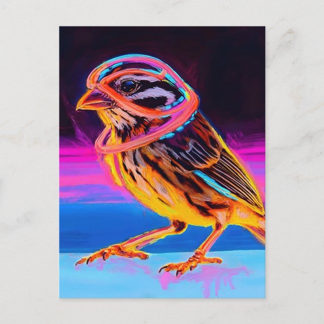 Neon Sparrow mit leuchtenden Akzenten Postkarte (Vorderseite)