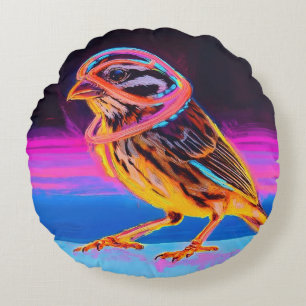Neon Sparrow mit leuchtenden Akzenten Rundes Kissen