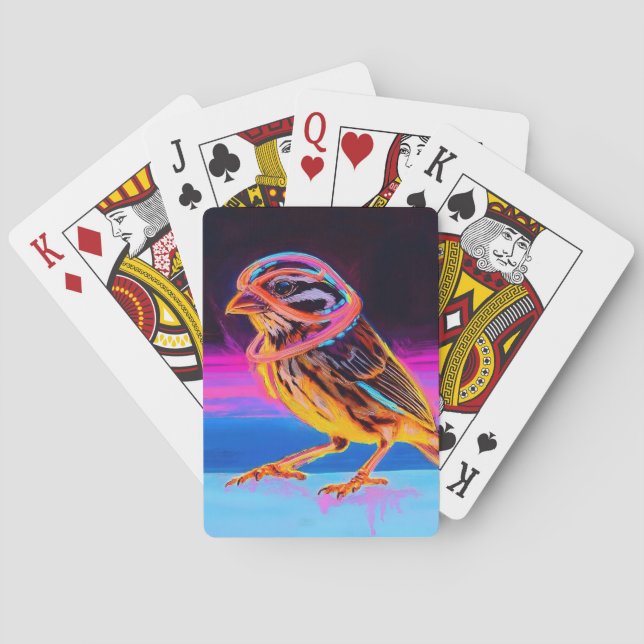 Neon Sparrow mit leuchtenden Akzenten Spielkarten (Rückseite)
