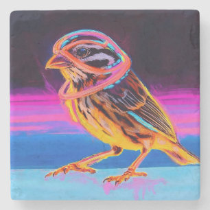 Neon Sparrow mit leuchtenden Akzenten Steinuntersetzer