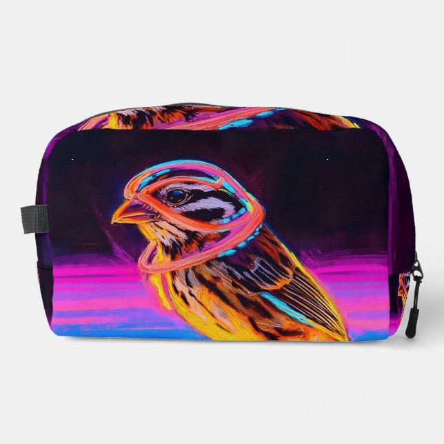 Neon Sparrow mit leuchtenden Akzenten Waschbeutel (Vorderseite)