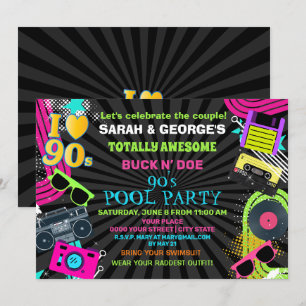 Neon-Spaß-Paare total großartige 90er-Poolparty   Einladung
