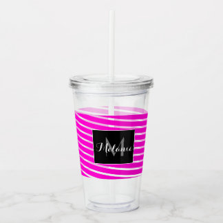 Neon Spiral Ribbon Streifen Monogramm Individuelle Acryltrinkbecher