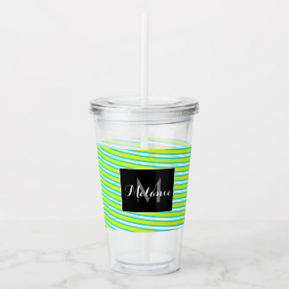 Neon Spiral Ribbon Streifen Monogramm Individuelle Acryltrinkbecher