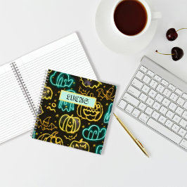 Neon Spooky Halloween Ghost Bats Pumpkins Muster Notizbuch