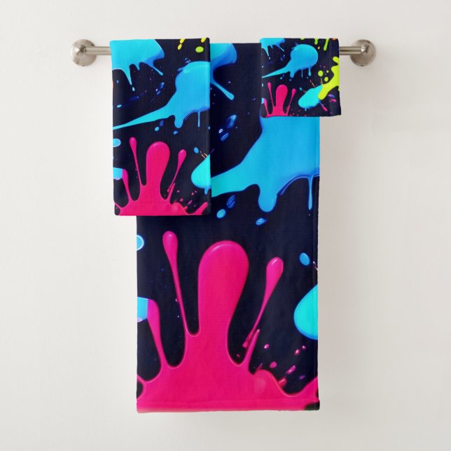 Neon Spritzer Art: Lebendiger Abstrakter Expressio Badhandtuch Set (Insitu)