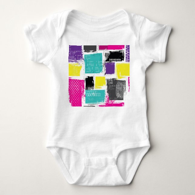 Neon Squares Retro Abstraktes Muster Baby Strampler (Vorderseite)