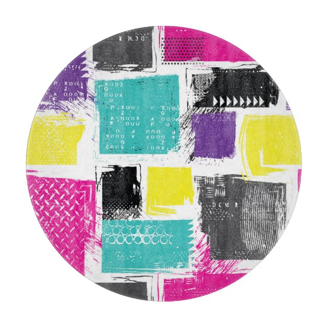 Neon Squares Retro Abstraktes Muster Schneidebrett (Vorderseite)
