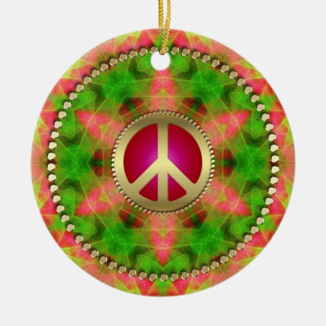 Neon Star Groovy Friedenszeichen Keramik Ornament (Vorne)