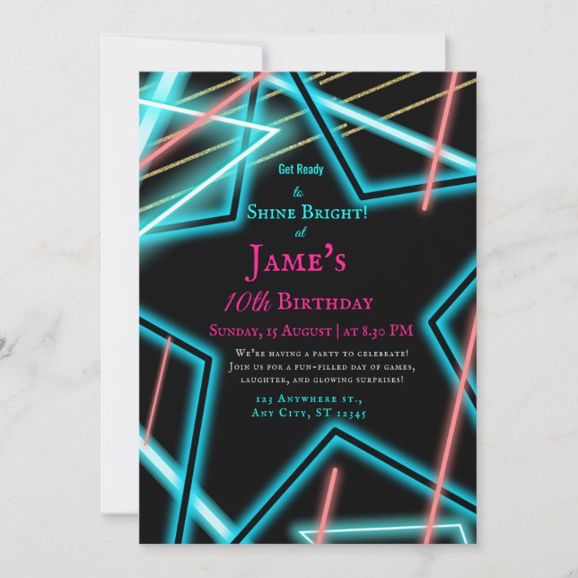 Neon star rétro Style Euphoria invitation annivers (Devant)
