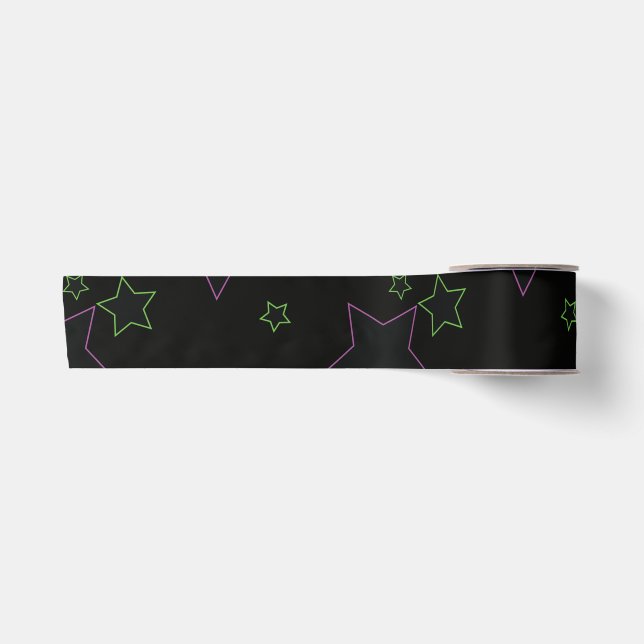 Neon Stars Orange Blue Green Satinband (Vorderseite)
