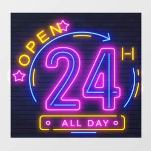 Neon Stores rund um die Uhr geöffnet Fensterheber Fensteraufkleber