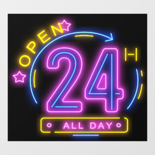 Neon Stores rund um die Uhr geöffnet Fensterheber Fensteraufkleber